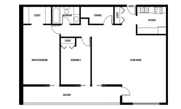 Layout of 2 bedroom low-rise apartment