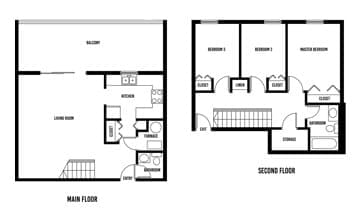 Layout of 3 bedroom mews apartment at River Park Glen