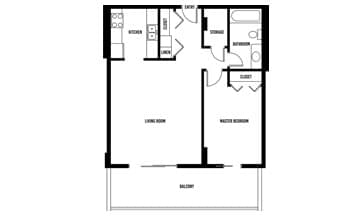 Layout of 1 bedroom high-rise apartment